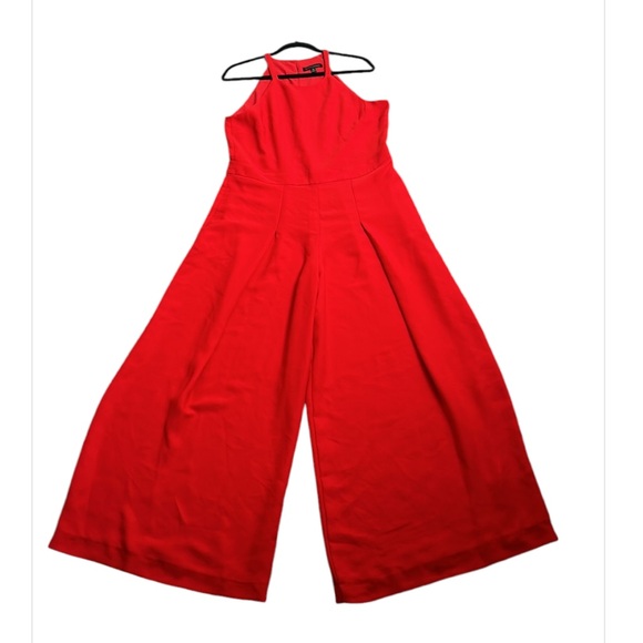 Banana Republic red halter neck wide leg pleated jumpsuit size 14 - Picture 2 of 10
